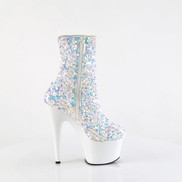 ADORE-1042SQ Plateau Stiefeletten Weiß/Mehrfarbig mit Pailletten von Pleaser – Ansicht 5