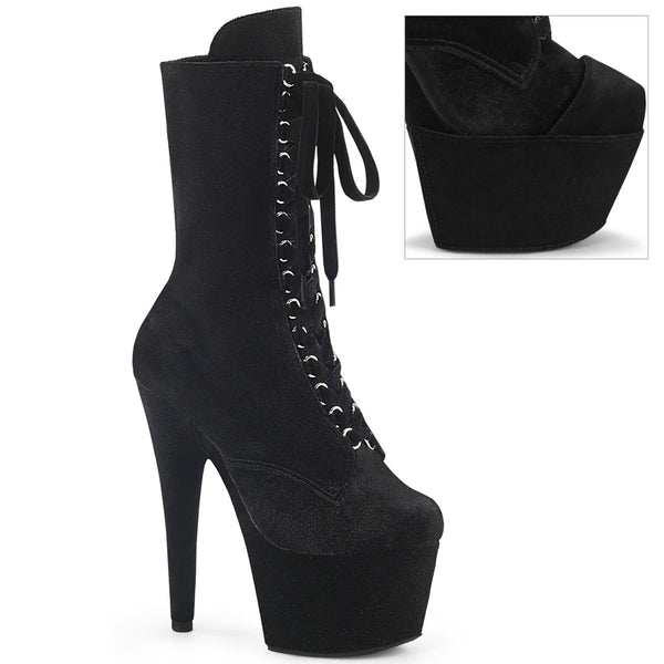 ADORE-1045VEL Plateau Stiefeletten - Schwarz Velour von Pleaser