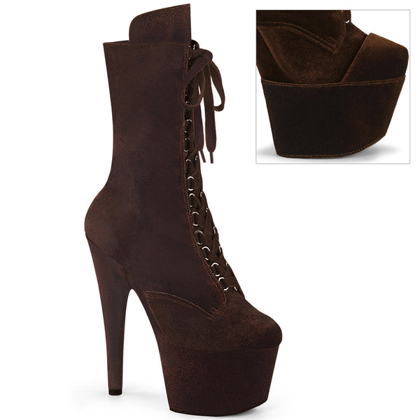 ADORE-1045VEL Plateau Stiefeletten Braun Velour von Pleaser