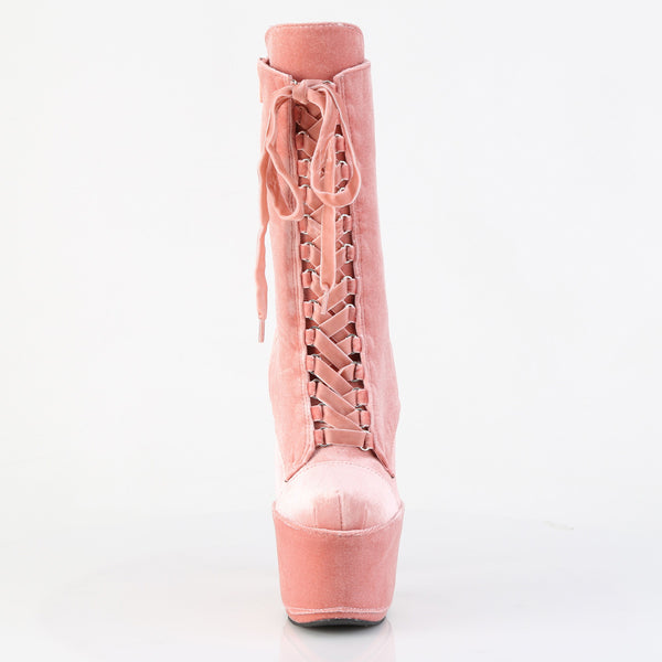 ADORE-1045VEL Plateau Stiefeletten Rosa/Lachs Velour von Pleaser – Ansicht 2