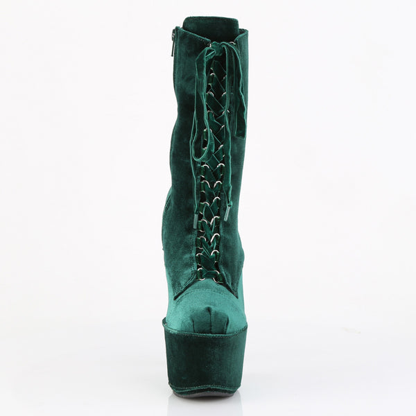 ADORE-1045VEL Plateau Stiefeletten - Grün Velour von Pleaser – Ansicht 2