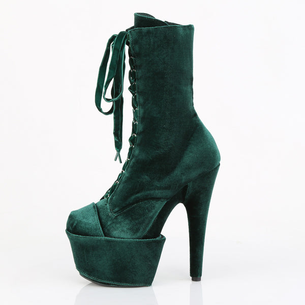 ADORE-1045VEL Plateau Stiefeletten - Grün Velour von Pleaser – Ansicht 3