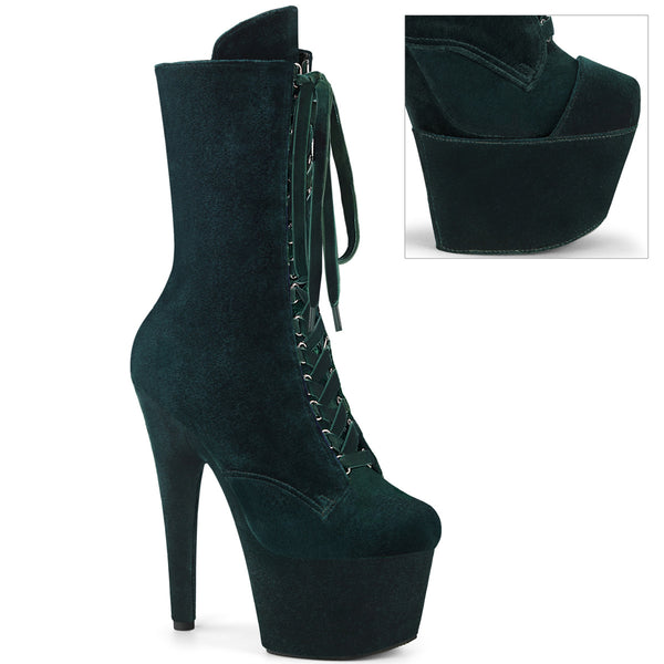 ADORE-1045VEL Plateau Stiefeletten - Grün Velour von Pleaser