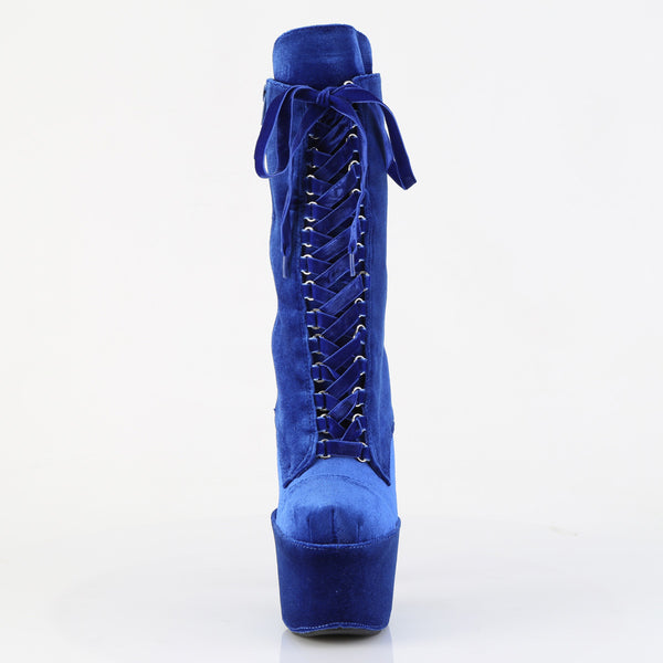 ADORE-1045VEL Plateau Stiefeletten - Blau Velour von Pleaser – Ansicht 2