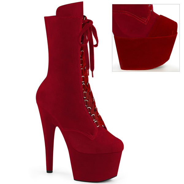 ADORE-1045VEL Plateau Stiefeletten - Rot Velour von Pleaser