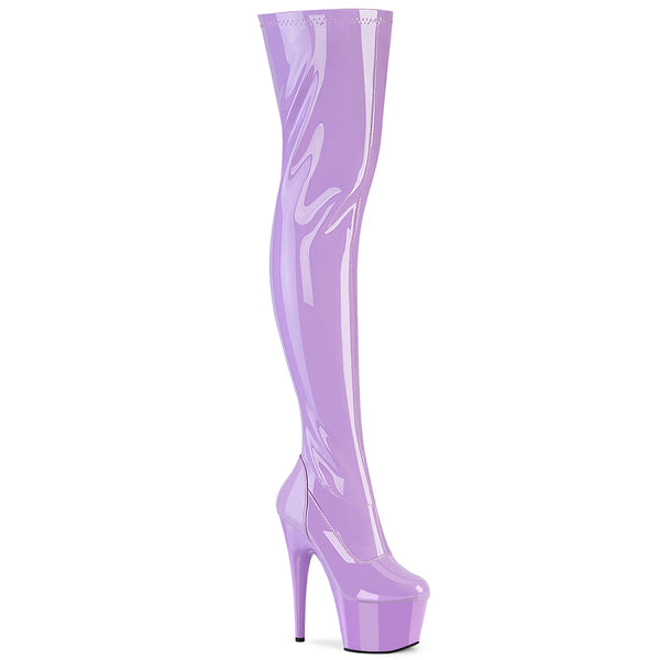 ADORE-3000 Plateau Overknee Stiefel Violett Lack Stretch von Pleaser