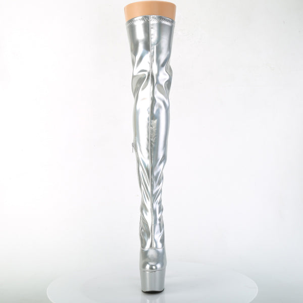 ADORE-3000HWR Plateau Overknee Stiefel - Silber von Pleaser – Ansicht 2