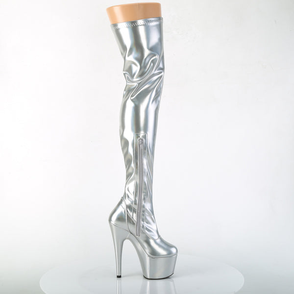 ADORE-3000HWR Plateau Overknee Stiefel - Silber von Pleaser – Ansicht 5