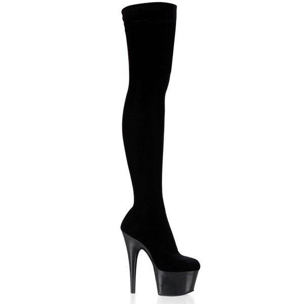 ADORE-3002 Plateau Overknee Stiefel Schwarz Samt von Pleaser
