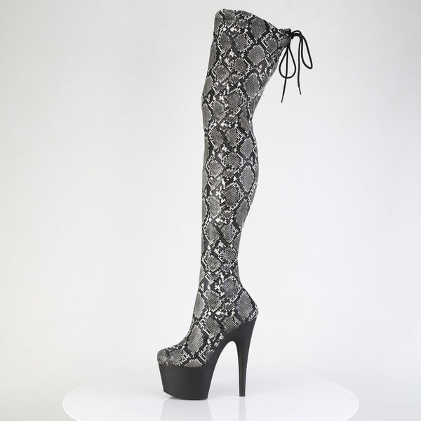 ADORE-3008SP-BT Plateau Overknee Stiefel Grau Schlangenmuster von Pleaser – Ansicht 3