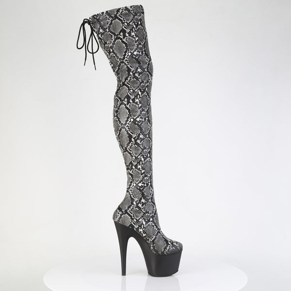ADORE-3008SP-BT Plateau Overknee Stiefel Grau Schlangenmuster von Pleaser – Ansicht 5