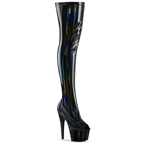 ADORE-3011HWR Plateau Overknee Stiefel - Schwarz Lack Schimmer von Pleaser
