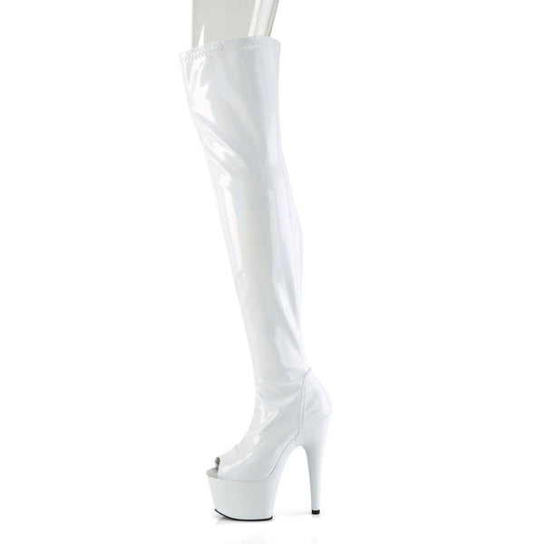 ADORE-3011HWR Plateau Peeptoe Overknee Stiefel - Weiß Lack Schimmer von Pleaser – Ansicht 3