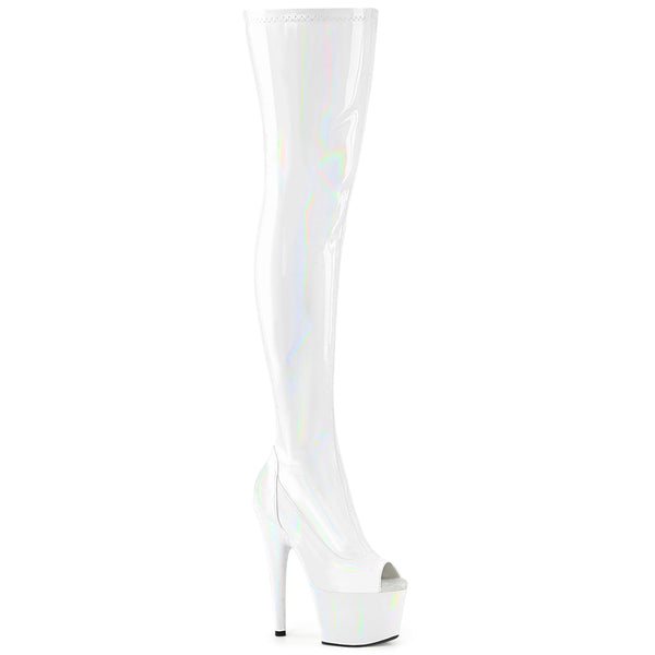 ADORE-3011HWR Plateau Peeptoe Overknee Stiefel - Weiß Lack Schimmer von Pleaser