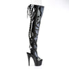 ADORE-3017 Plateau Peeptoe Overknee mit hinterer Schnürung - Schwarz Lack von Pleaser – Ansicht 5