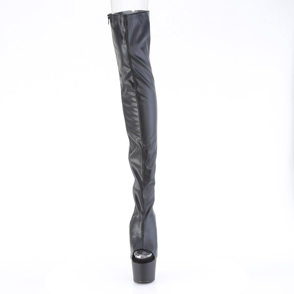 ADORE-3017 - Plateau Overknee Stiefel Peeptoe mit offener Verse - Schwarz Matt von Pleaser – Ansicht 2