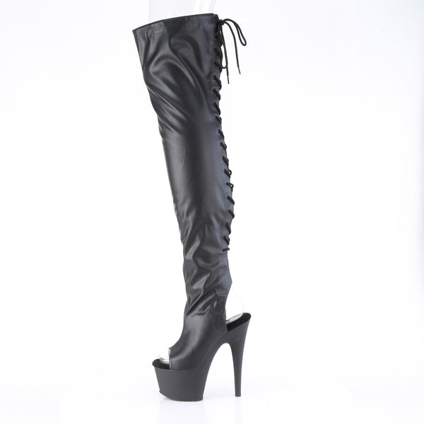 ADORE-3017 - Plateau Overknee Stiefel Peeptoe mit offener Verse - Schwarz Matt von Pleaser – Ansicht 3