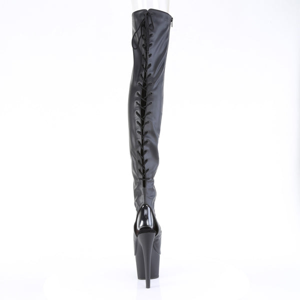 ADORE-3017 - Plateau Overknee Stiefel Peeptoe mit offener Verse - Schwarz Matt von Pleaser – Ansicht 4