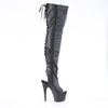 ADORE-3017 - Plateau Overknee Stiefel Peeptoe mit offener Verse - Schwarz Matt von Pleaser – Ansicht 5