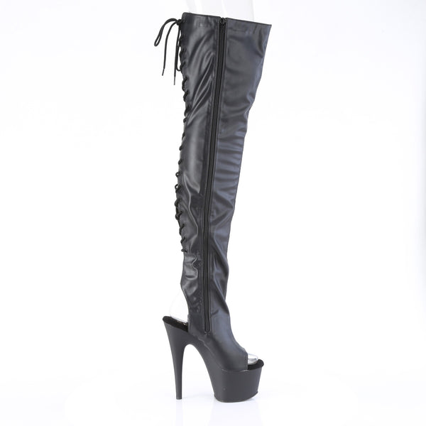 ADORE-3017 - Plateau Overknee Stiefel Peeptoe mit offener Verse - Schwarz Matt von Pleaser – Ansicht 5