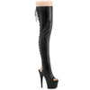 ADORE-3017 - Plateau Overknee Stiefel Peeptoe mit offener Verse - Schwarz Matt von Pleaser