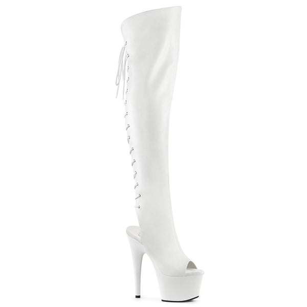 ADORE-3019 - Plateau Overknee Stiefel Peeptoe mit offener Verse - Weiß von Pleaser