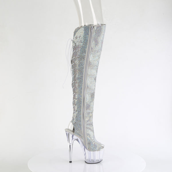 ADORE-3019C-RS Plateau Overknee Stiefel - Blau/Grün Glitzer von Pleaser – Ansicht 5