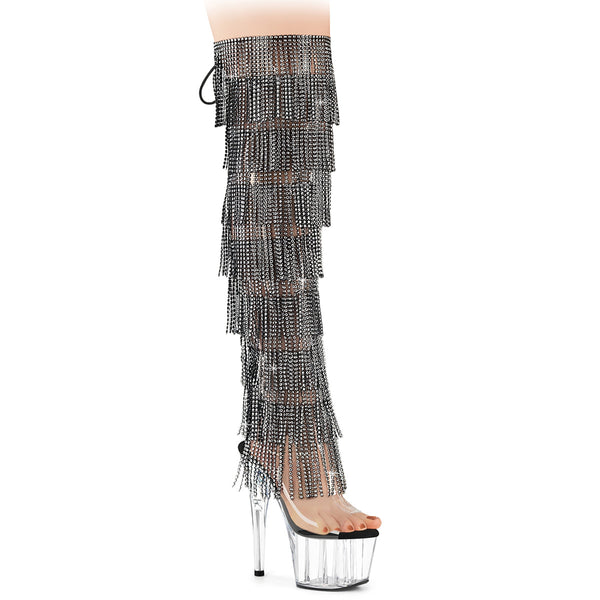 ADORE-3019C-RSF Plateau Overknee Stiefel Schwarz Transparent von Pleaser