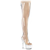 ADORE-3021 Plateau Overknee Stiefel Transparent/Silber von Pleaser