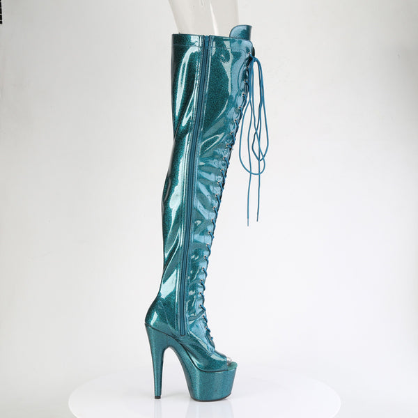 ADORE-3021GP Plateau Peeptoe Overknee Stiefel Dunkel Türkis von Pleaser – Ansicht 5