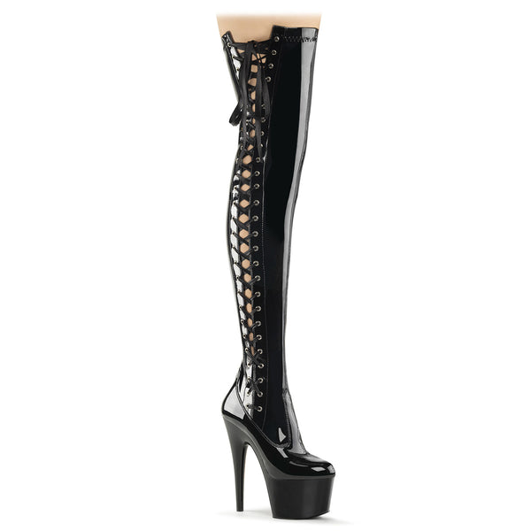 ADORE-3050 Plateau Overknee Stiefel Schwarz Lack von Pleaser