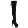 ADORE-3063 Plateau Overknee Stiefel Schwarz Velour von Pleaser