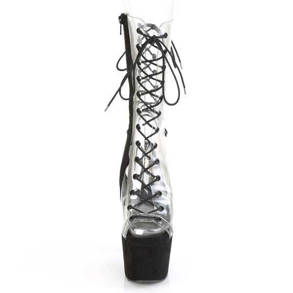 ADORE-700-60FS Plateau Stiefeletten Transparent/Schwarz | Pleaser