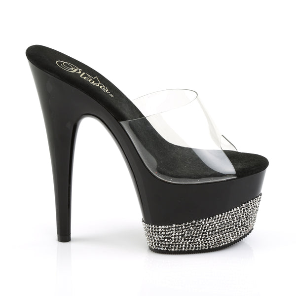 ADORE-701-3 Plateau Pantoletten Transparent/Schwarz Strass von Pleaser – Ansicht 5
