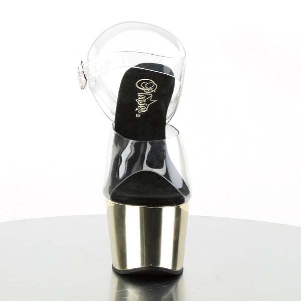 ADORE-708 Plateau Sandaletten Transparent/Gold | Pleaser