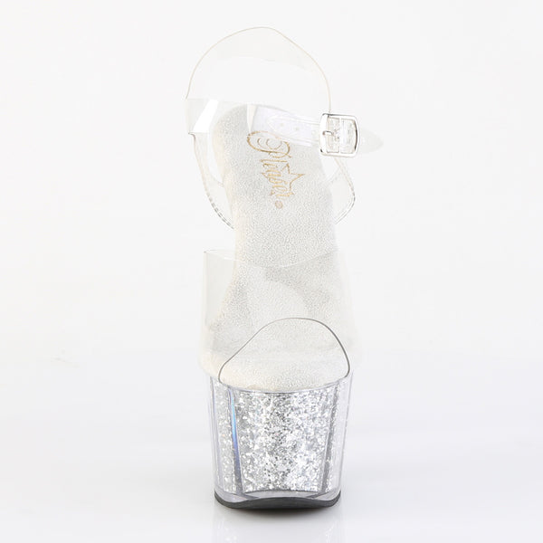 ADORE-708G Plateau Sandaletten - Silber Glitter | Pleaser
