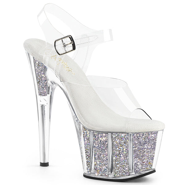 ADORE-708G Plateau Sandaletten - Silber Glitter | Pleaser