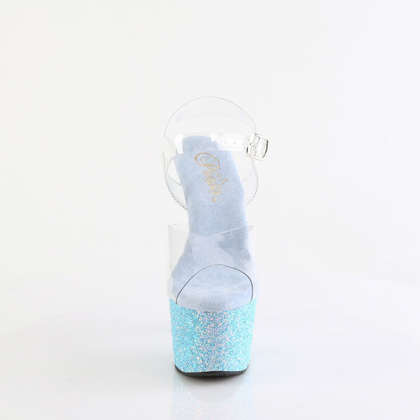 ADORE-708LG Plateau Sandaletten Baby Blau Glitzer | Pleaser