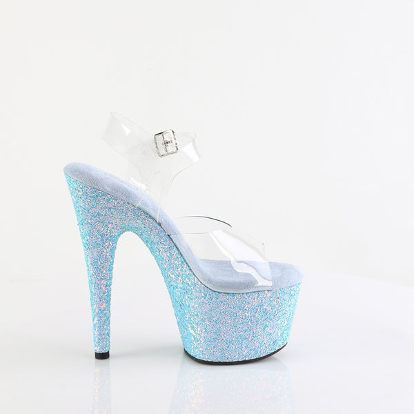 ADORE-708LG Plateau Sandaletten Baby Blau Glitzer | Pleaser