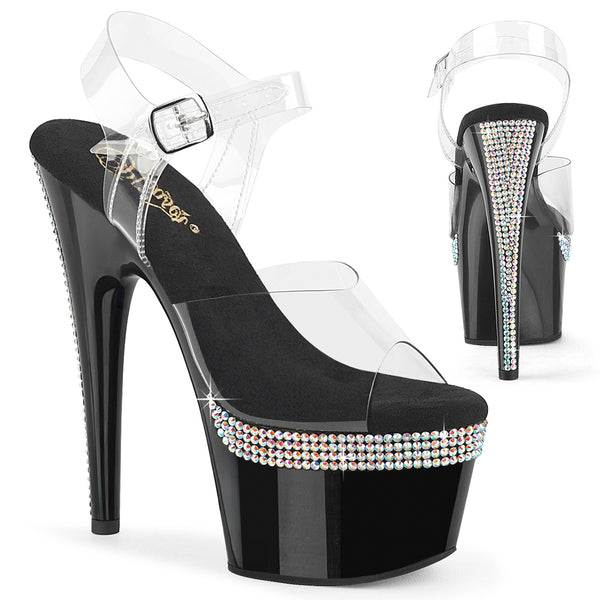 ADORE-708PHRS Plateau Sandaletten Schwarz Glitzer Strass von Pleaser