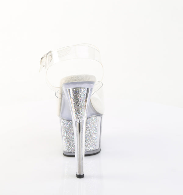 ADORE-708PREM-RSI Plateau Sandaletten Silber Glitzer TPU von Pleaser – Ansicht 4