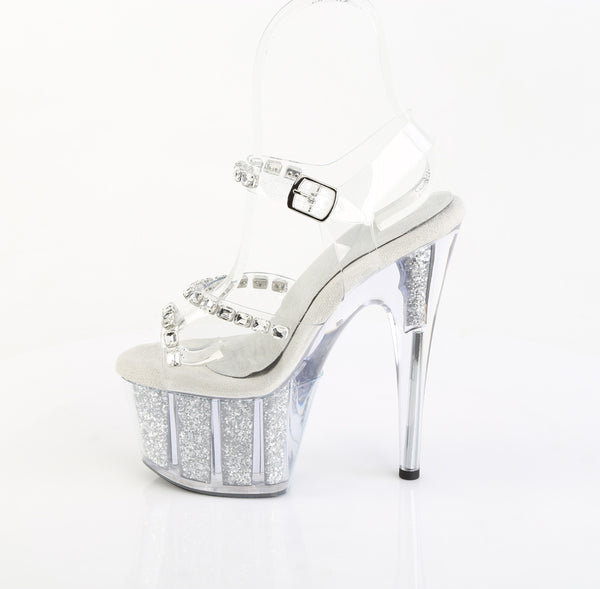 ADORE-708PREM-STNG Sandalette Plateauschuhe Transparent Glitzer | Pleaser