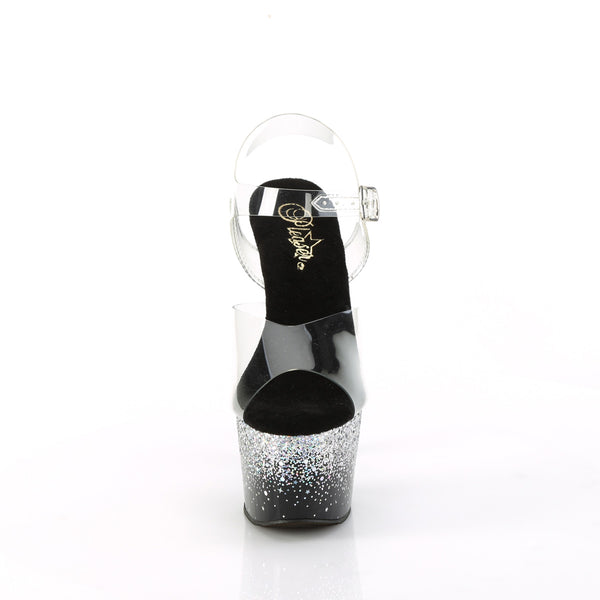 ADORE-708SS Plateau Sandaletten - Schwarz Silber Glitzer von Pleaser – Ansicht 2