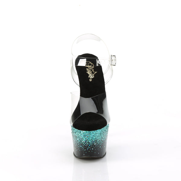 ADORE-708SS Plateau Sandaletten - Schwarz Türkis Glitzer von Pleaser – Ansicht 2