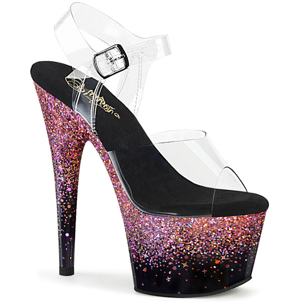 ADORE-708SS Plateau Sandaletten - Schwarz Rosa Glitzer von Pleaser