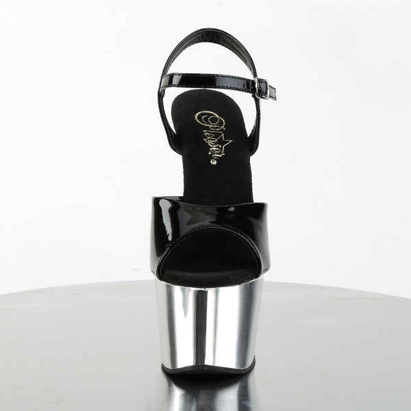 ADORE-709 Plateau Sandaletten Lack Schwarz/Chrom von Pleaser – Ansicht 2