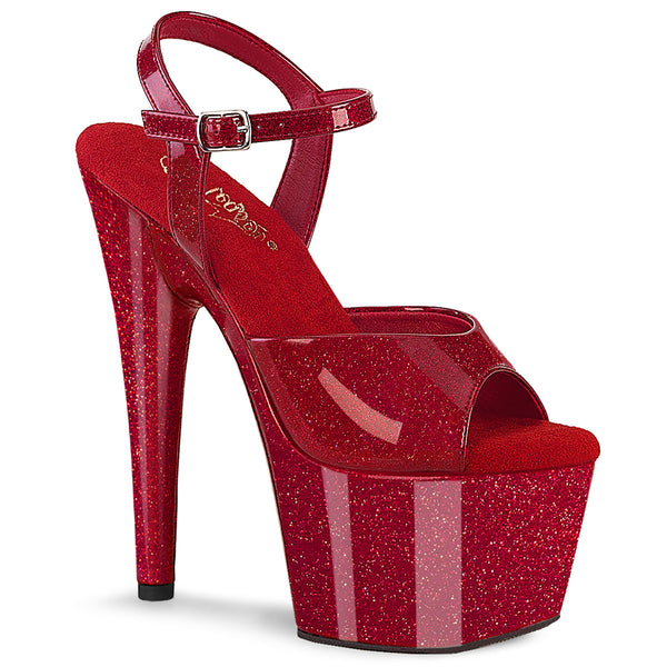 ADORE-709GP - Plateau High Heel Sandaletten - Rot mit Glitzer von Pleaser
