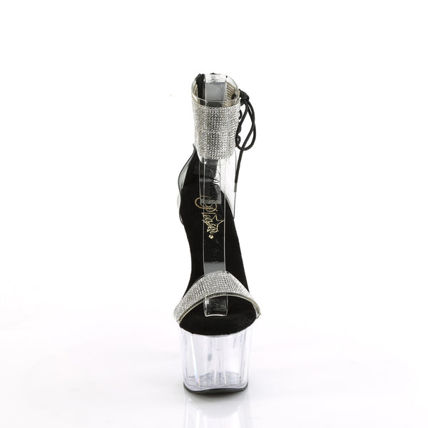 ADORE-727RS - Plateau High Heel Sandaletten - Schwarz/Transparent/Glitzer von Pleaser – Ansicht 2