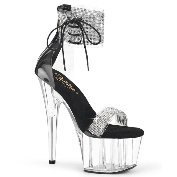 ADORE-727RS - Plateau High Heel Sandaletten - Schwarz/Transparent/Glitzer von Pleaser