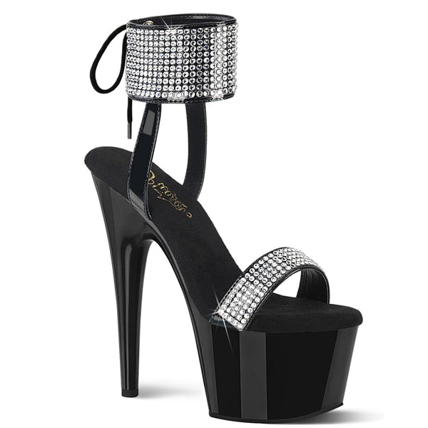 ADORE-770 Plateau Sandaletten mit Glitzersteinbesatz - Schwarz Lack von Pleaser